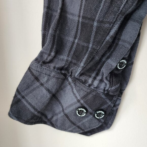 Tobacco Motorwear Co Shirt | Men's Large | Black Gray Plaid Button Down Flannel - Picture 6 of 7